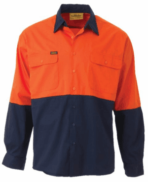 Bisley Drill Shirt LS Hi Vis