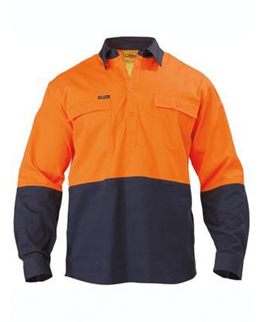 Bisley Half Closed Shirt LS Hi Vis