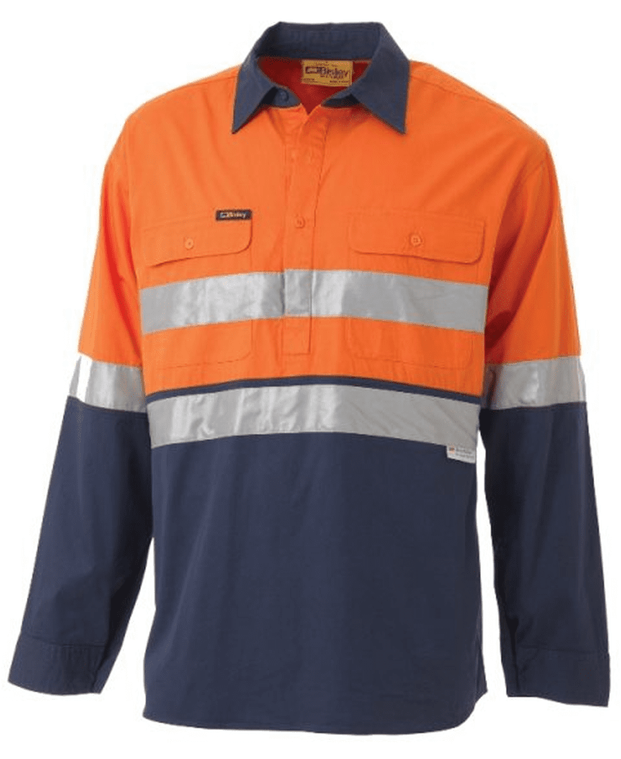 Bisley Half Closed Shirt LS Hi Vis Tape