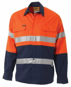 Bisley Drill Shirt LS Hi Vis Tape