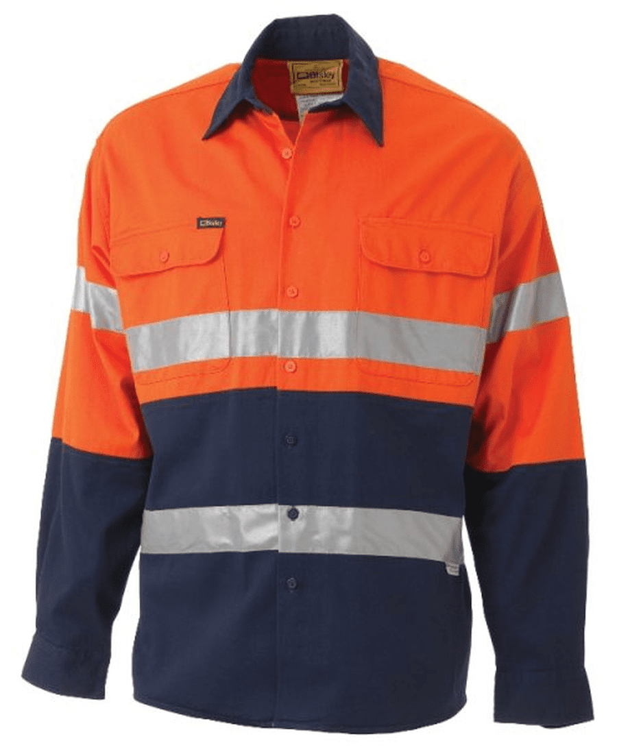 Bisley Drill Shirt LS Hi Vis Tape