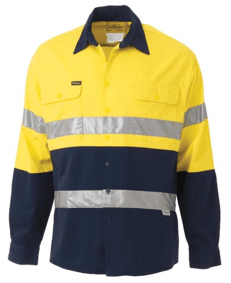 Bisley Drill Shirt LS Hi Vis Tape